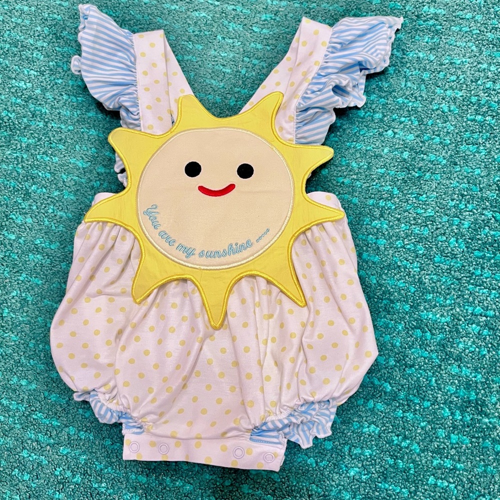 Magnolia Honey Boutique Yellow Polka Dot Baby Romper with Sun
